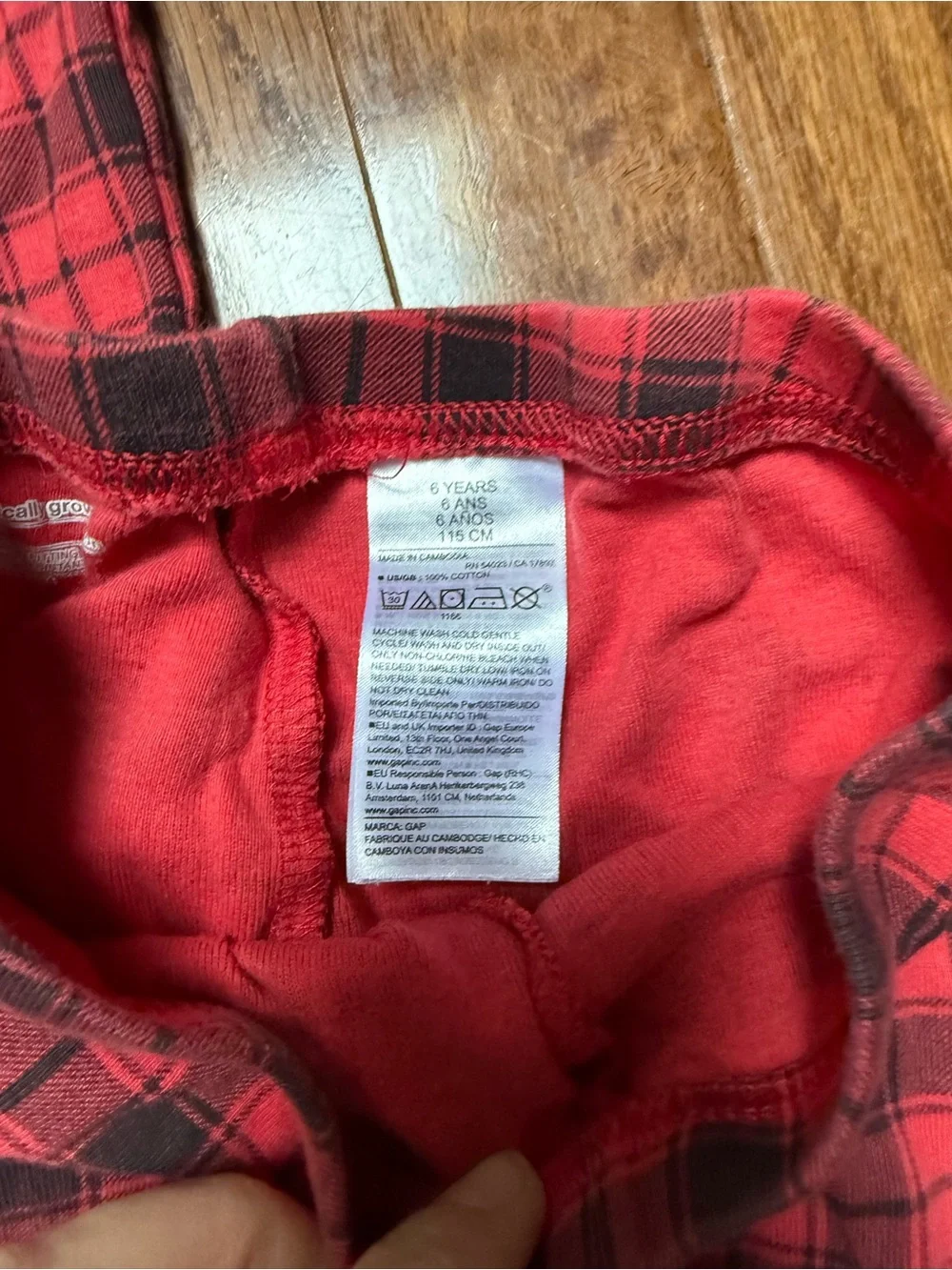 GAP Red and Black Plaid Kids Pajama Set unisex size 6 organic cotton